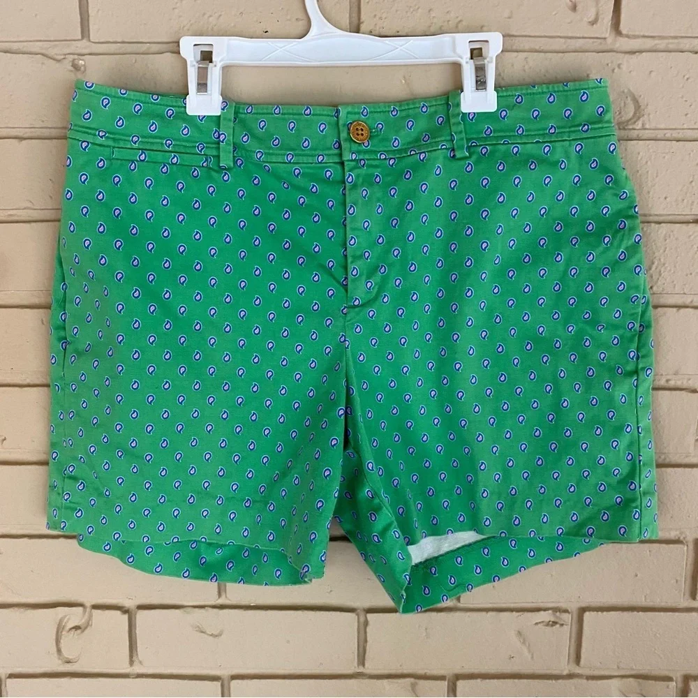 Lauren Ralph Lauren Sz 10 Flat Front Shorts Green Paisley Preppy Old Money